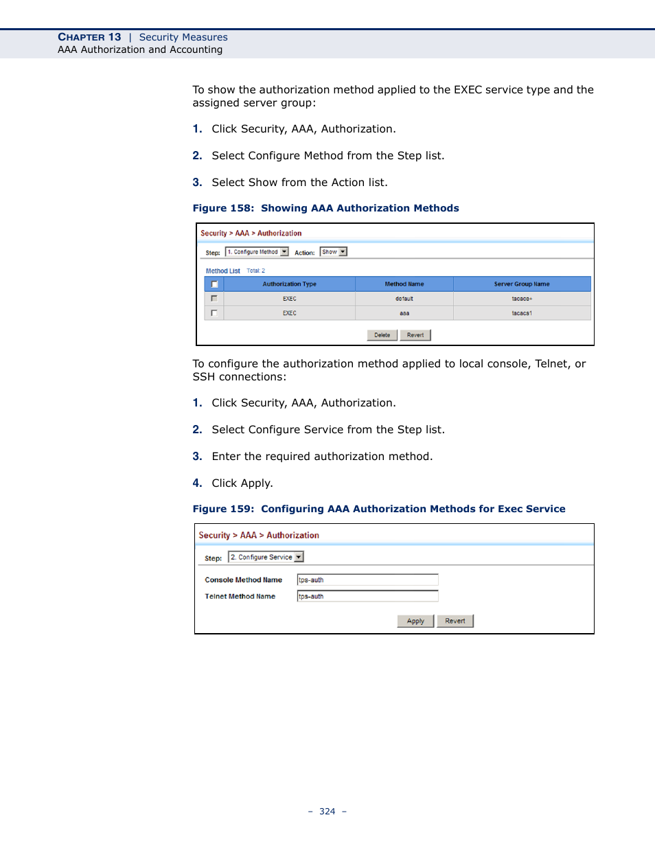 Figure 158: showing aaa authorization methods | LevelOne GTL-2691 User Manual | Page 324 / 1644