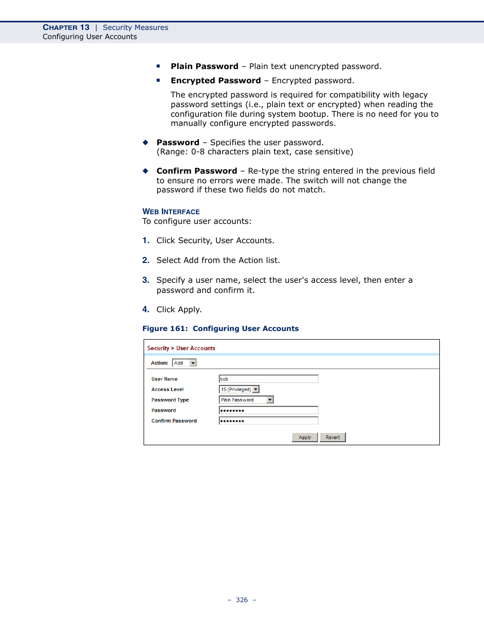 Figure 161: configuring user accounts | LevelOne GTL-2691 User Manual | Page 326 / 1644