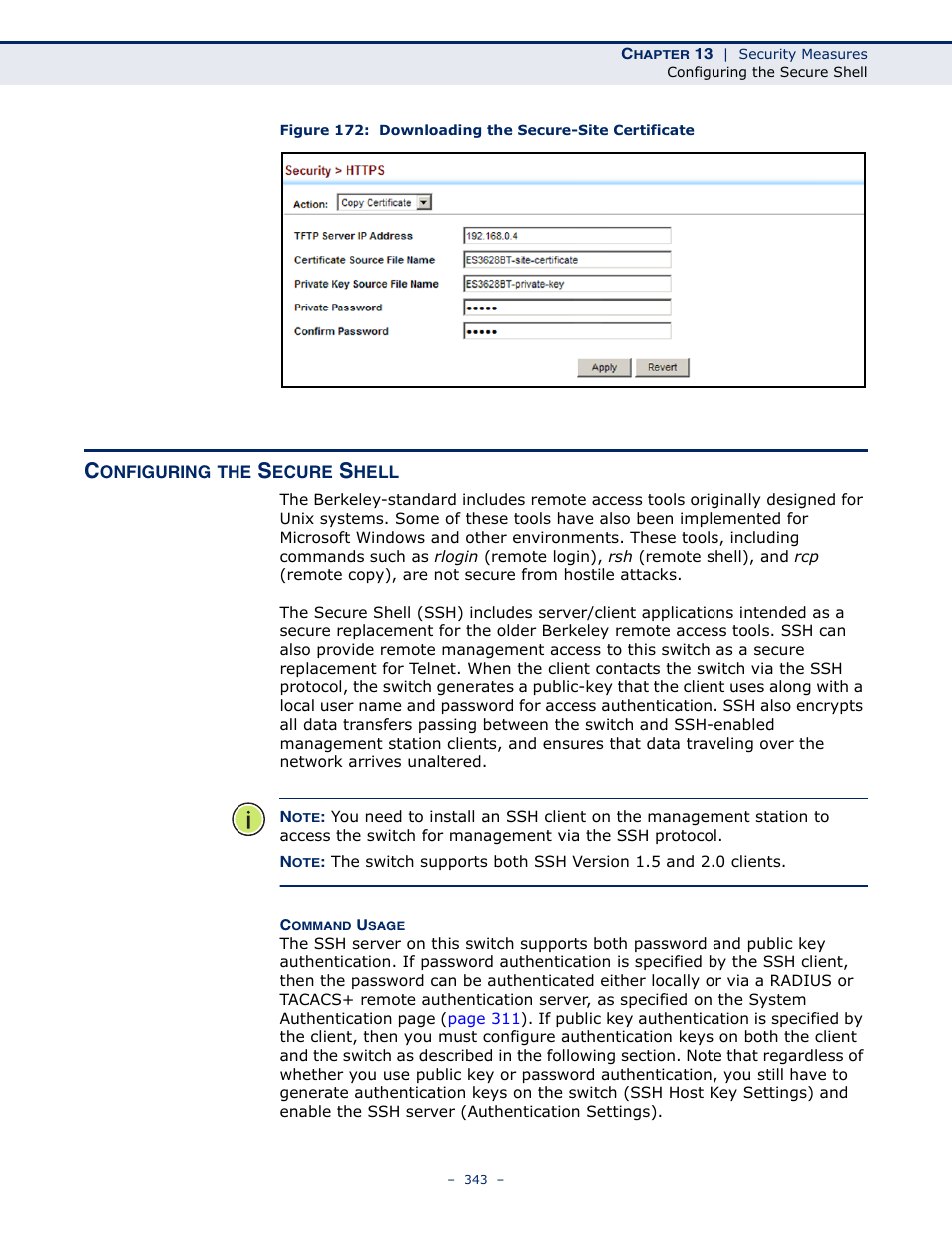 Configuring the secure shell | LevelOne GTL-2691 User Manual | Page 343 / 1644