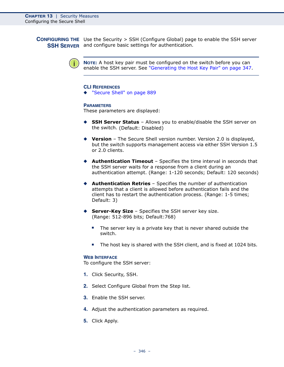 Configuring the ssh server | LevelOne GTL-2691 User Manual | Page 346 / 1644