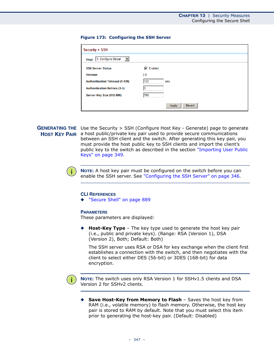 Generating the host key pair, Figure 173: configuring the ssh server | LevelOne GTL-2691 User Manual | Page 347 / 1644