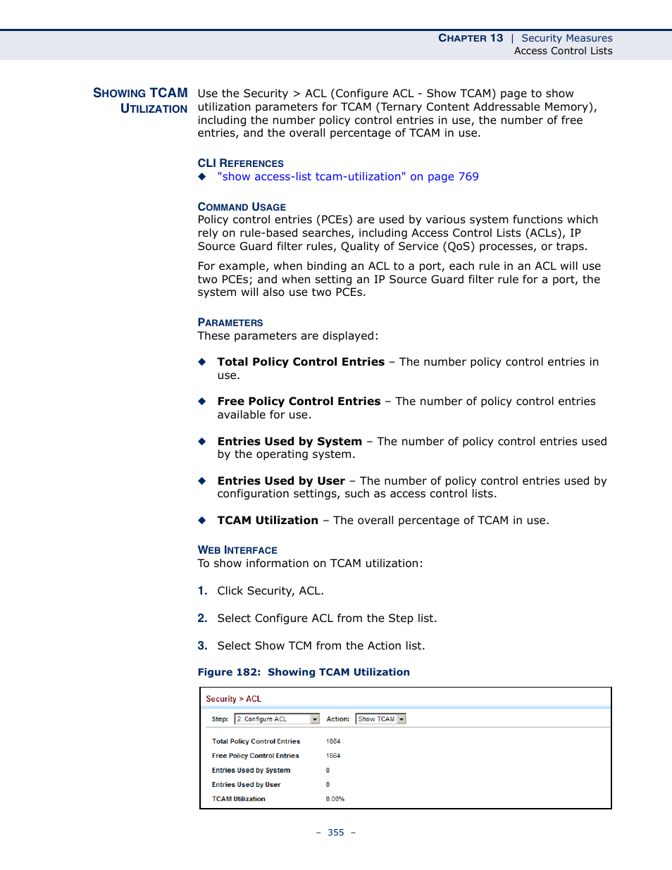 Showing tcam utilization, Figure 182: showing tcam utilization | LevelOne GTL-2691 User Manual | Page 355 / 1644