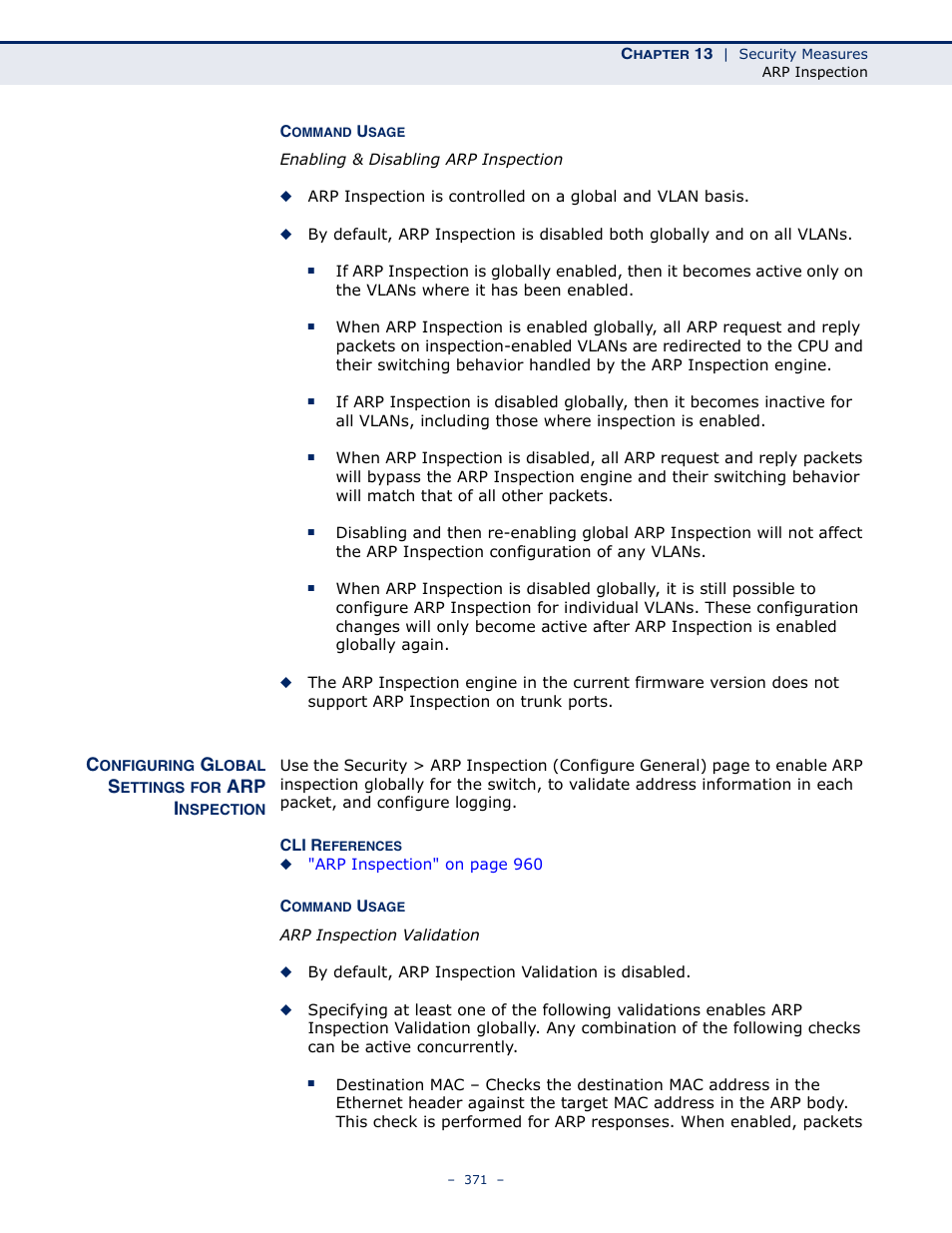 Configuring global settings for arp inspection, Configuring global settings for arp, Arp i | LevelOne GTL-2691 User Manual | Page 371 / 1644