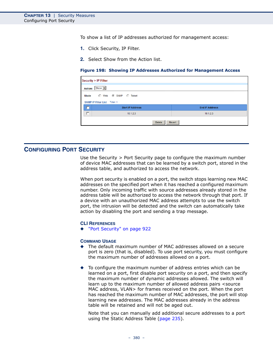 Configuring port security, Port security | LevelOne GTL-2691 User Manual | Page 380 / 1644
