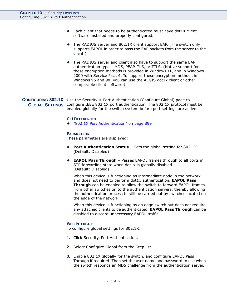 Configuring 802.1x global settings | LevelOne GTL-2691 User Manual | Page 384 / 1644