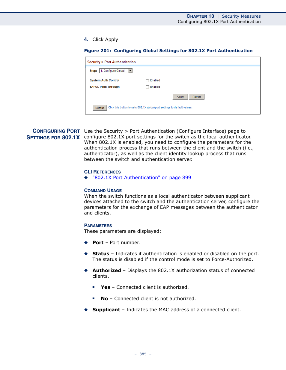 Configuring port settings for 802.1x, Configuring port | LevelOne GTL-2691 User Manual | Page 385 / 1644