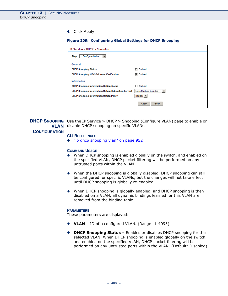 Dhcp snooping vlan configuration | LevelOne GTL-2691 User Manual | Page 400 / 1644