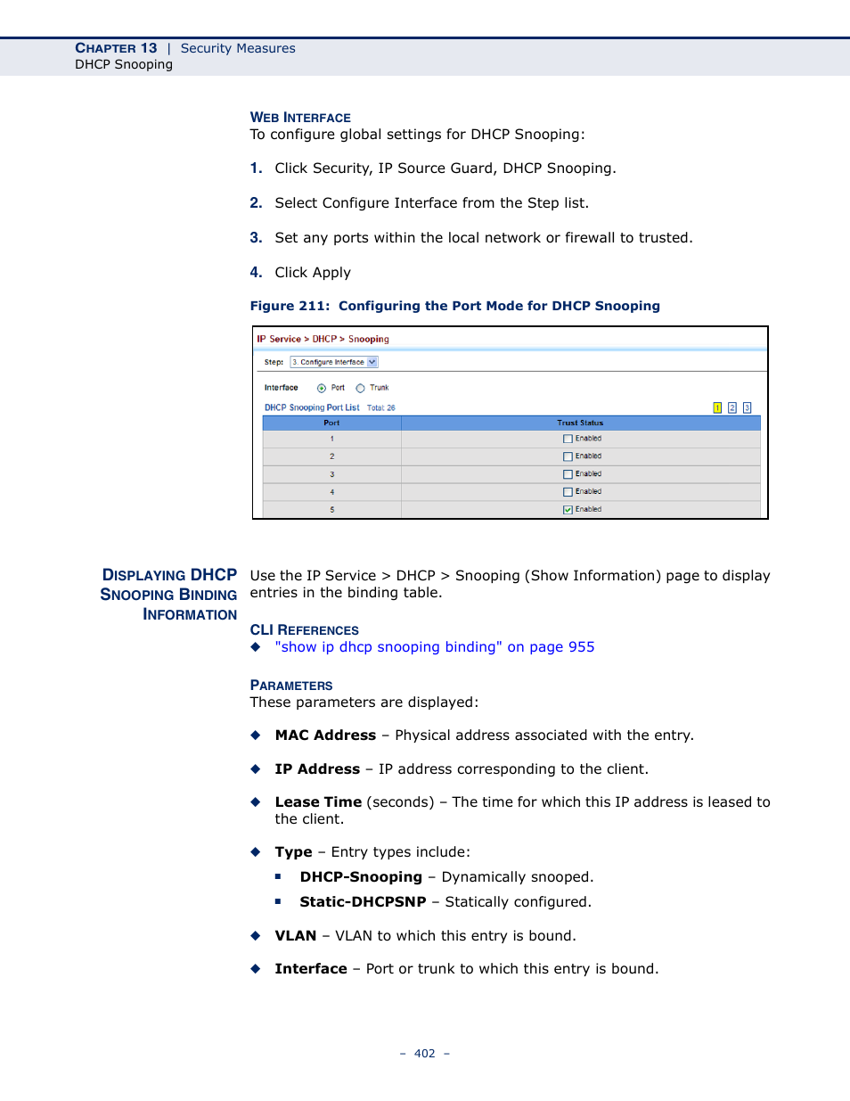 Displaying dhcp snooping binding information | LevelOne GTL-2691 User Manual | Page 402 / 1644