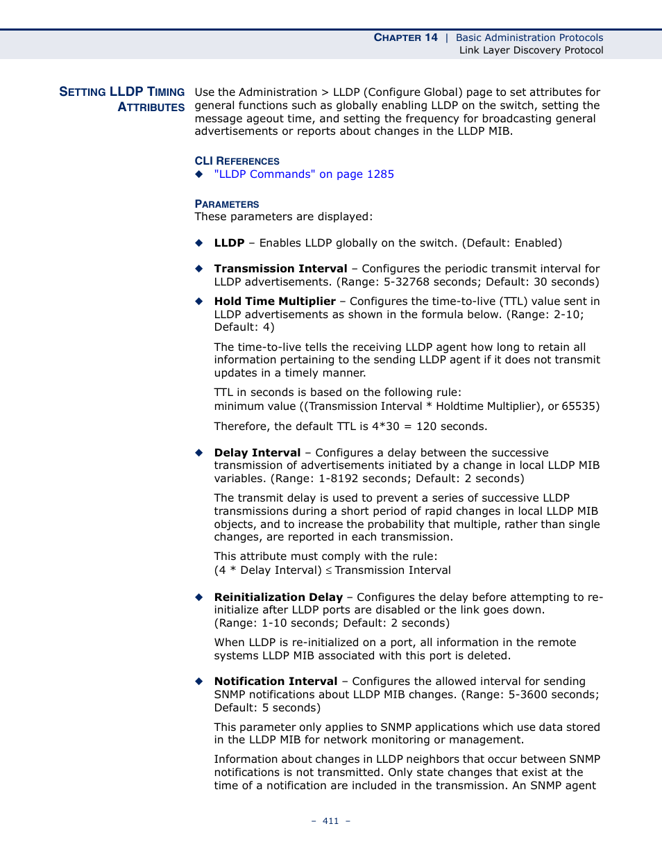 Setting lldp timing attributes | LevelOne GTL-2691 User Manual | Page 411 / 1644