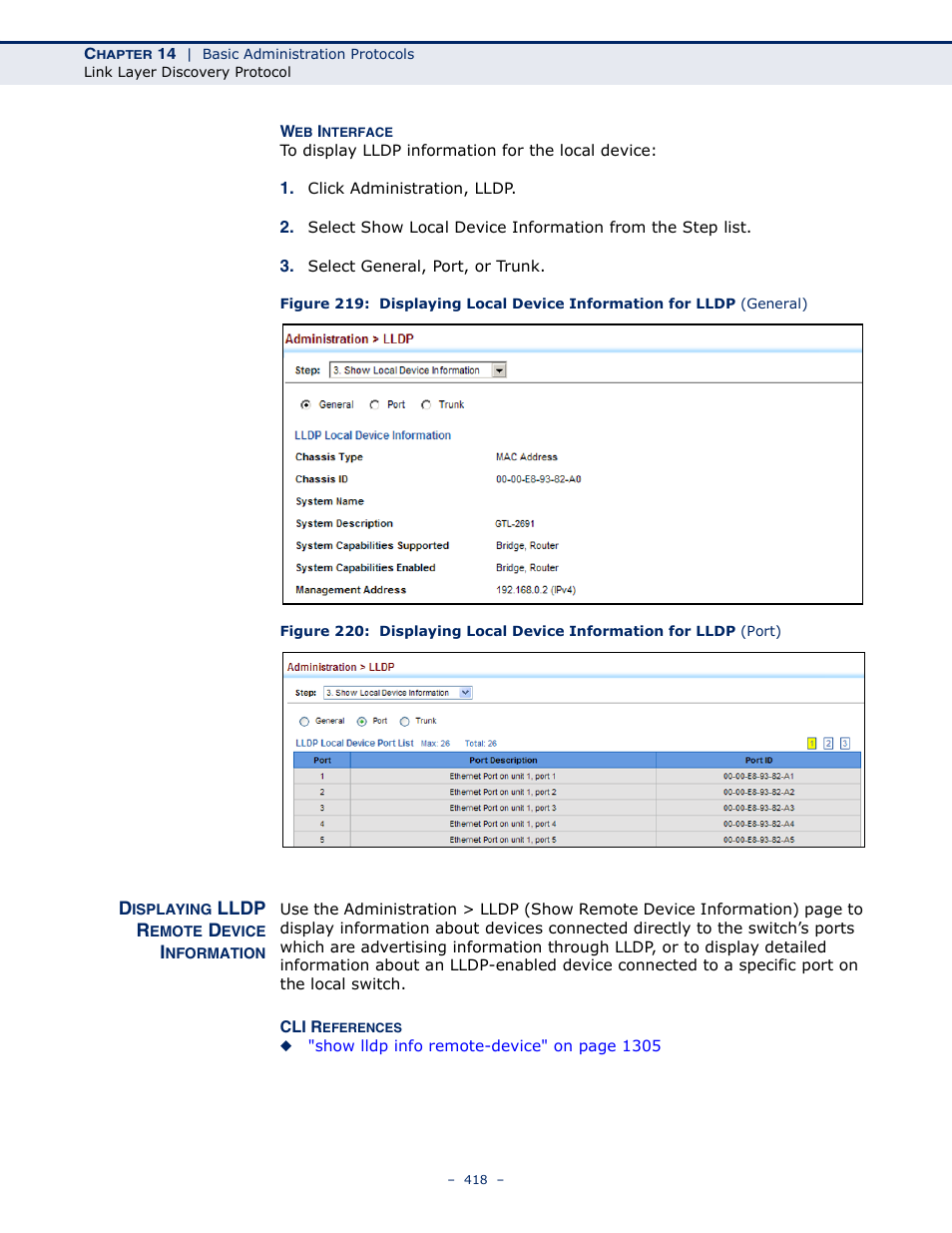 Displaying lldp remote device information | LevelOne GTL-2691 User Manual | Page 418 / 1644