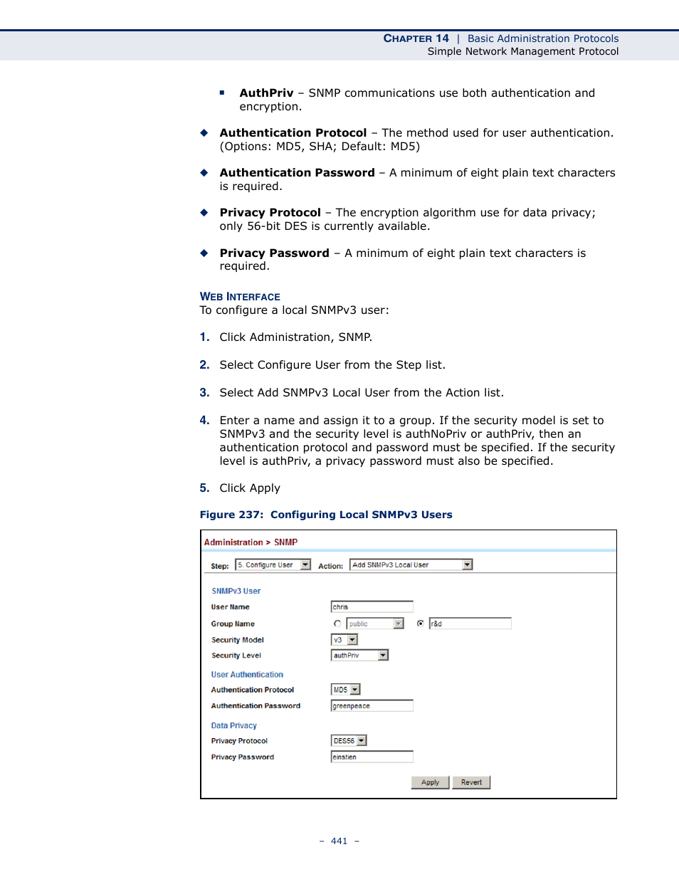 Figure 237: configuring local snmpv3 users | LevelOne GTL-2691 User Manual | Page 441 / 1644