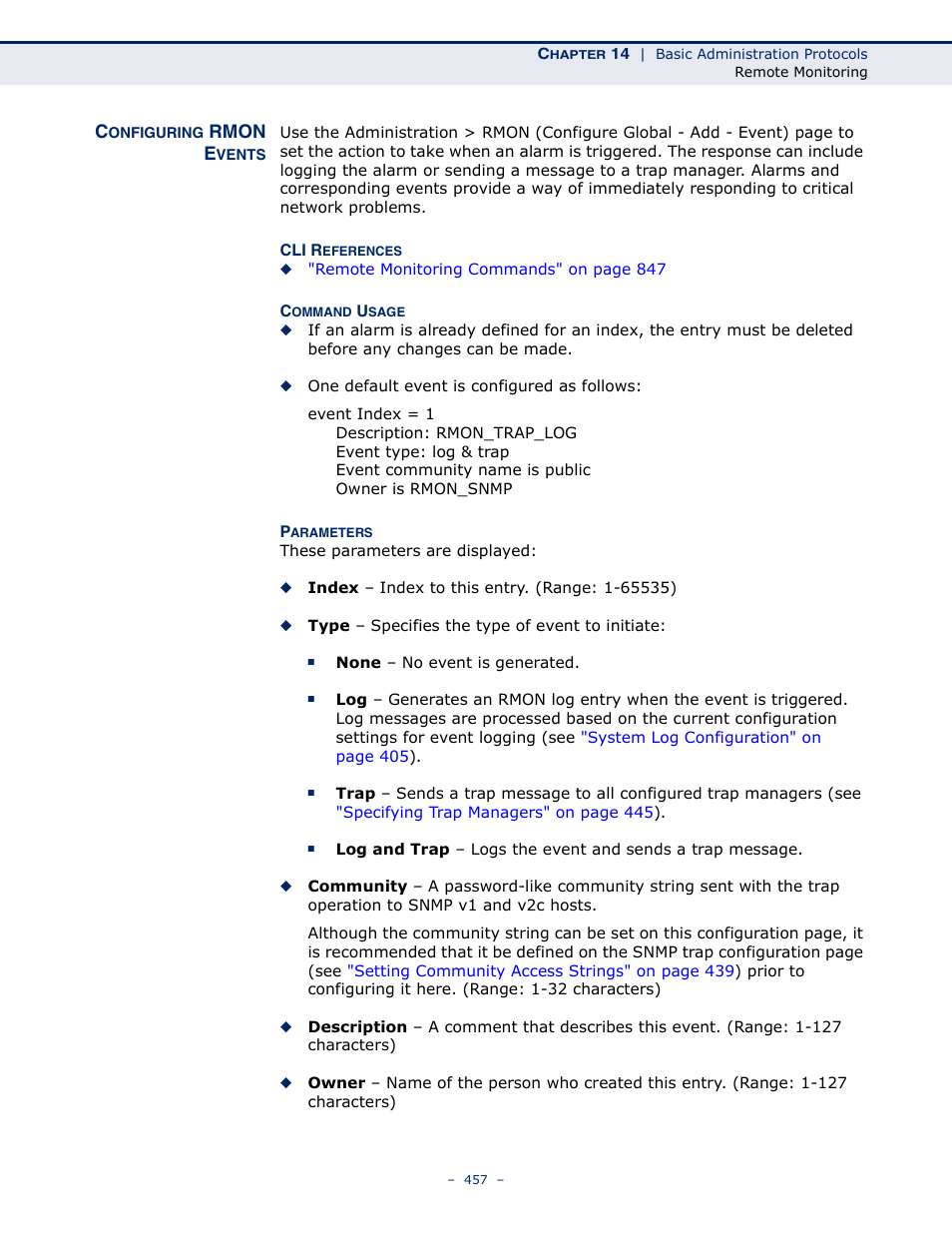 Configuring rmon events, Rmon e | LevelOne GTL-2691 User Manual | Page 457 / 1644