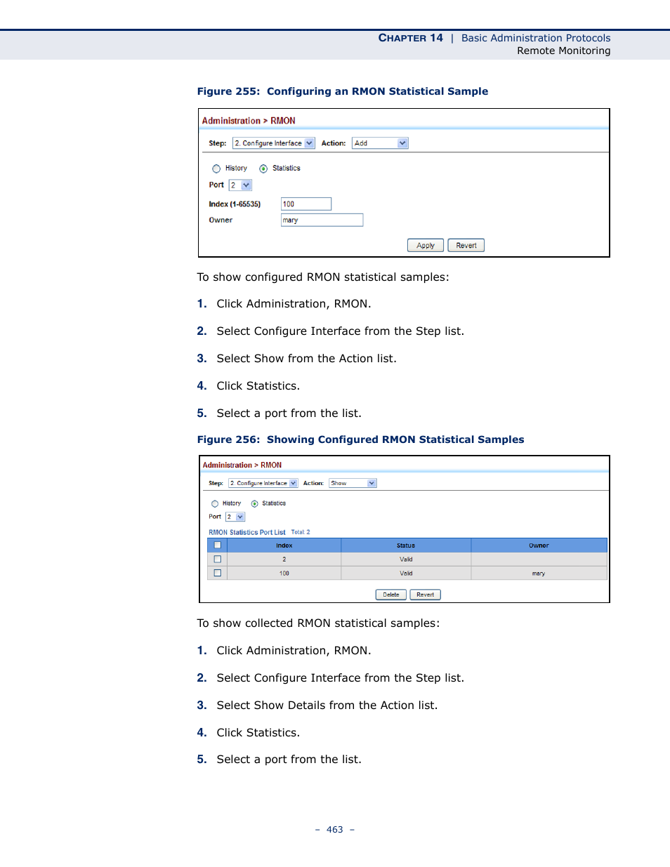 Figure 255: configuring an rmon statistical sample | LevelOne GTL-2691 User Manual | Page 463 / 1644