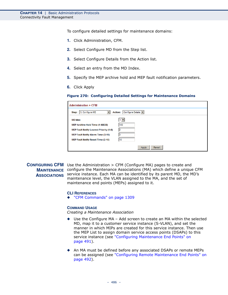 Configuring cfm maintenance associations, Configuring, Cfm maintenance associations | Configuring cfm maintenance, Associations, Configuring cfm, Maintenance associations | LevelOne GTL-2691 User Manual | Page 486 / 1644