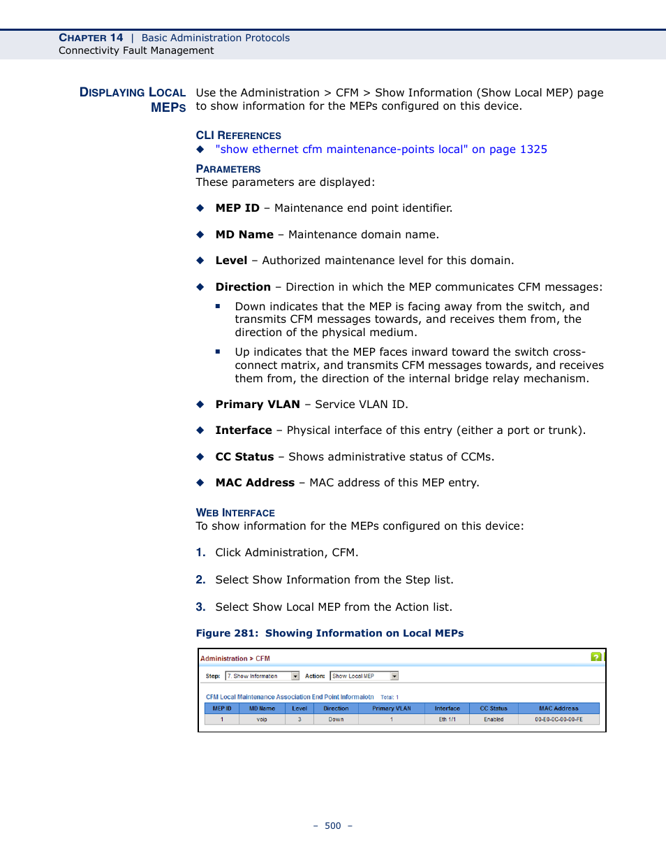 Displaying local meps, Figure 281: showing information on local meps | LevelOne GTL-2691 User Manual | Page 500 / 1644