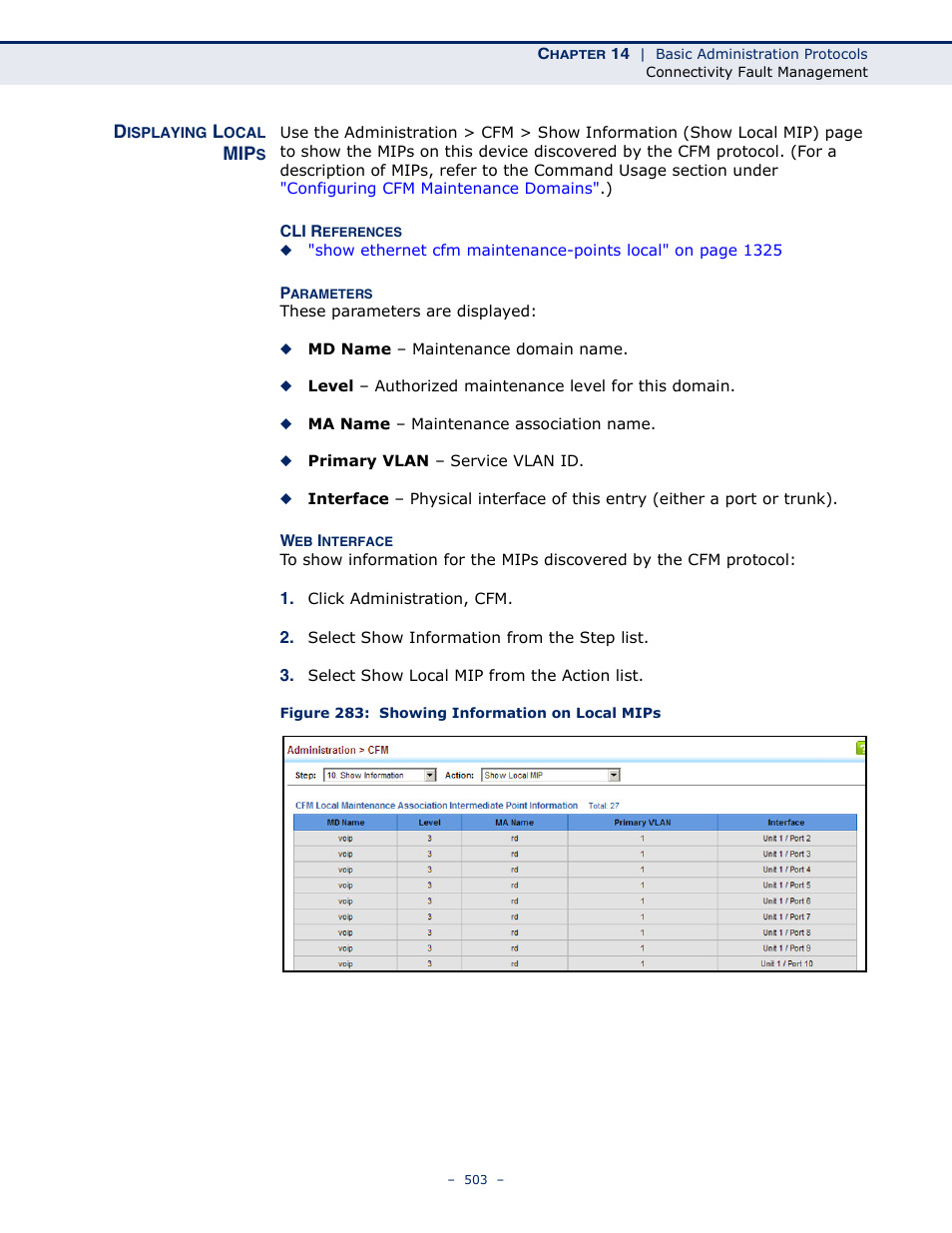 Displaying local mips, Figure 283: showing information on local mips | LevelOne GTL-2691 User Manual | Page 503 / 1644