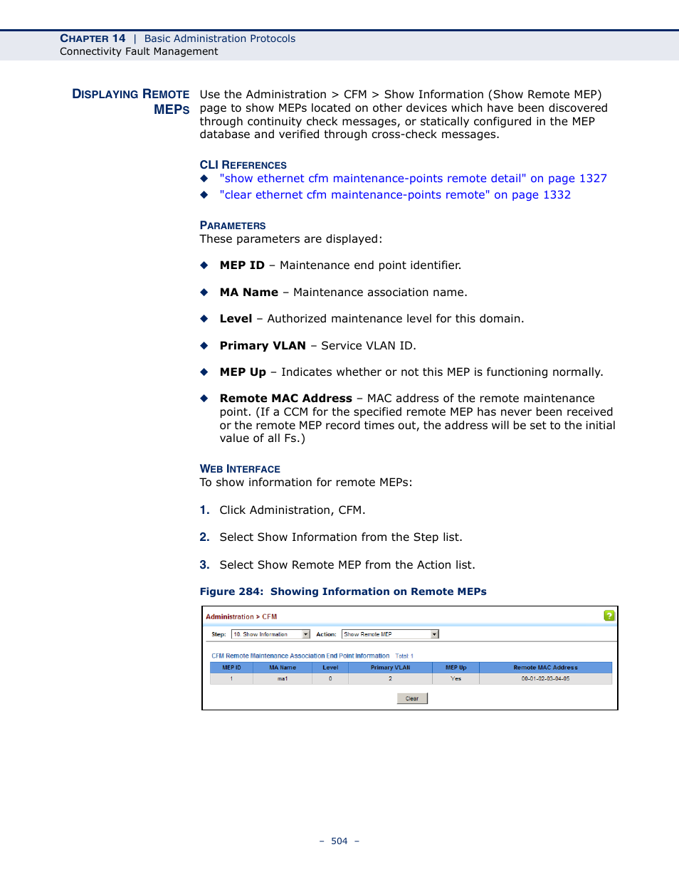 Displaying remote meps, Figure 284: showing information on remote meps | LevelOne GTL-2691 User Manual | Page 504 / 1644