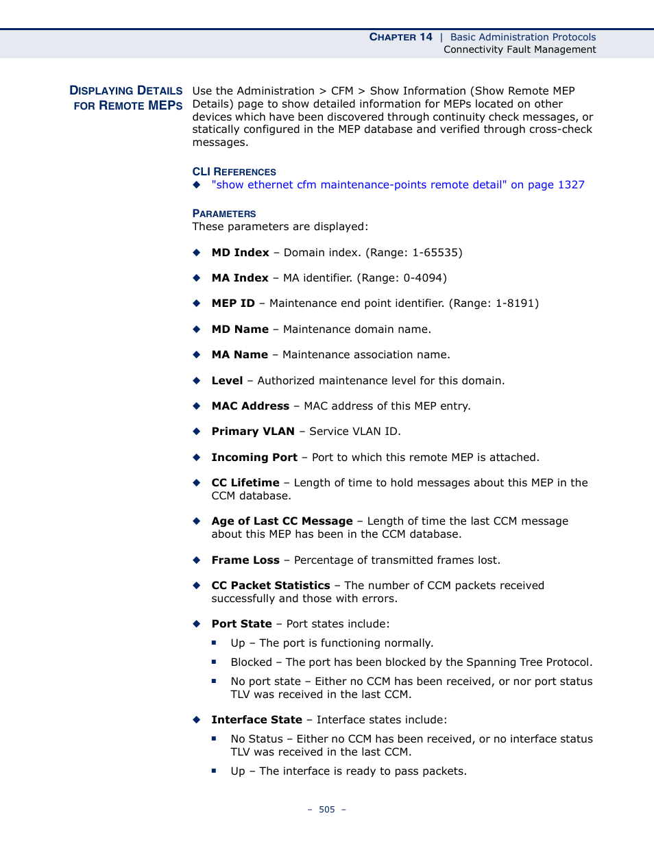 Displaying details for remote meps | LevelOne GTL-2691 User Manual | Page 505 / 1644