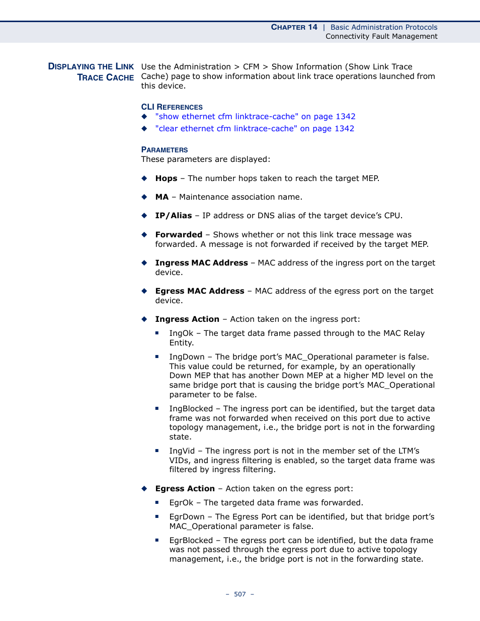 Displaying the link trace cache, Displaying the link, Trace cache | LevelOne GTL-2691 User Manual | Page 507 / 1644