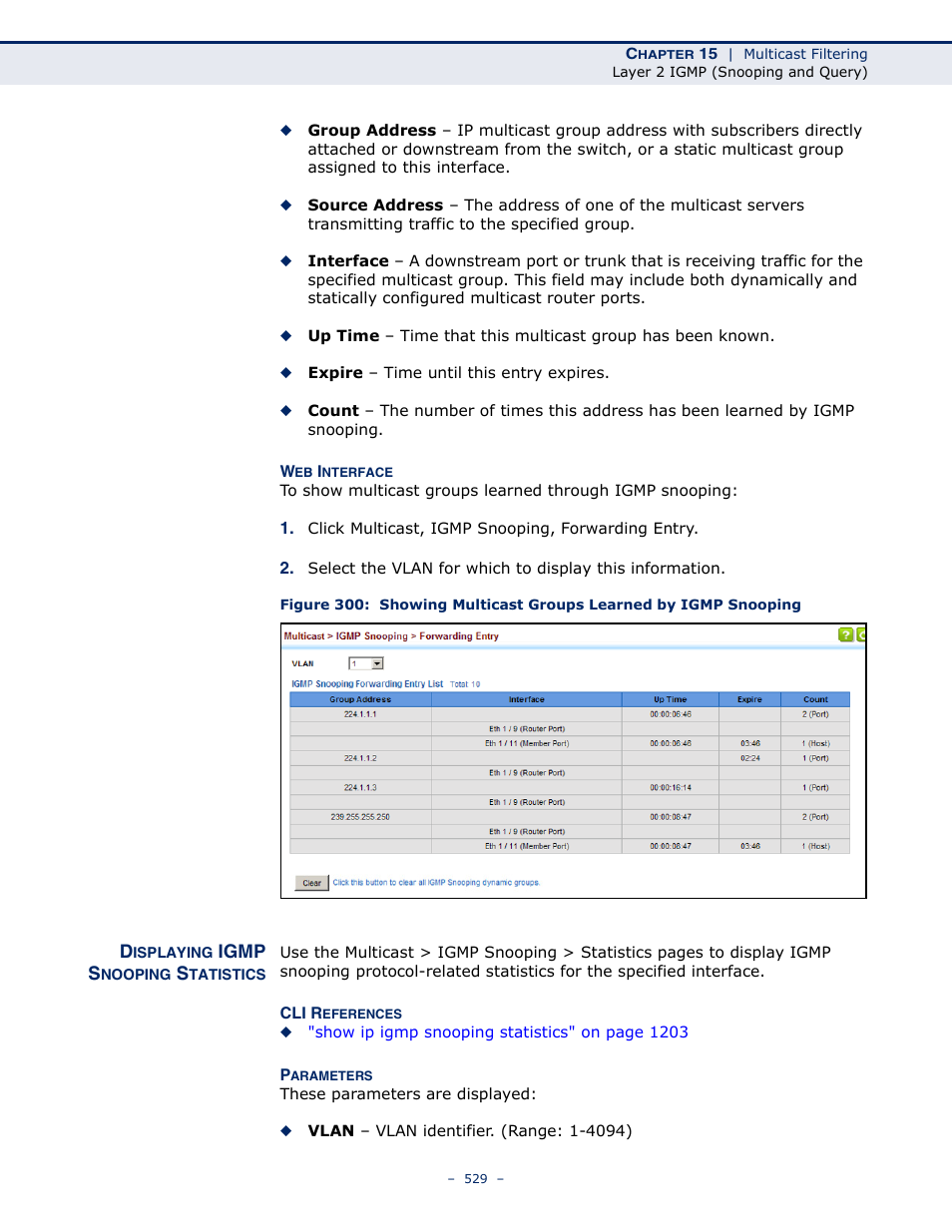 Displaying igmp snooping statistics | LevelOne GTL-2691 User Manual | Page 529 / 1644