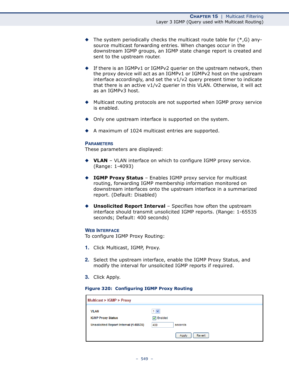 Figure 320: configuring igmp proxy routing | LevelOne GTL-2691 User Manual | Page 549 / 1644