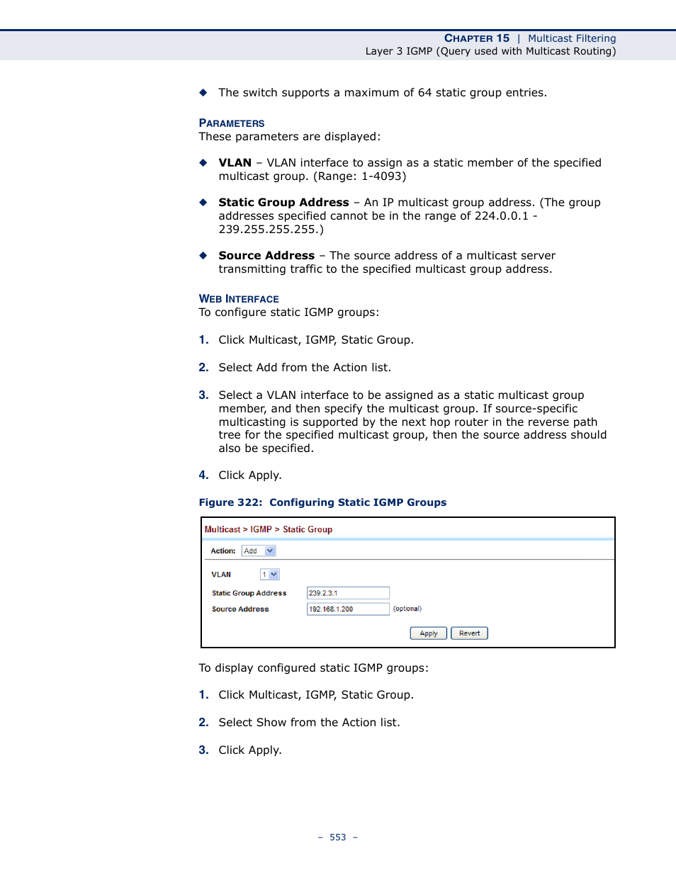 Figure 322: configuring static igmp groups | LevelOne GTL-2691 User Manual | Page 553 / 1644