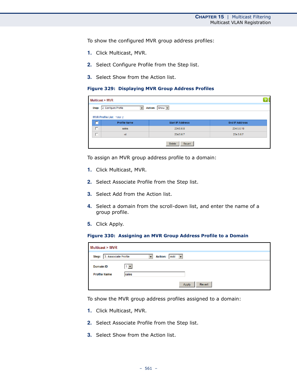 Figure 329: displaying mvr group address profiles | LevelOne GTL-2691 User Manual | Page 561 / 1644