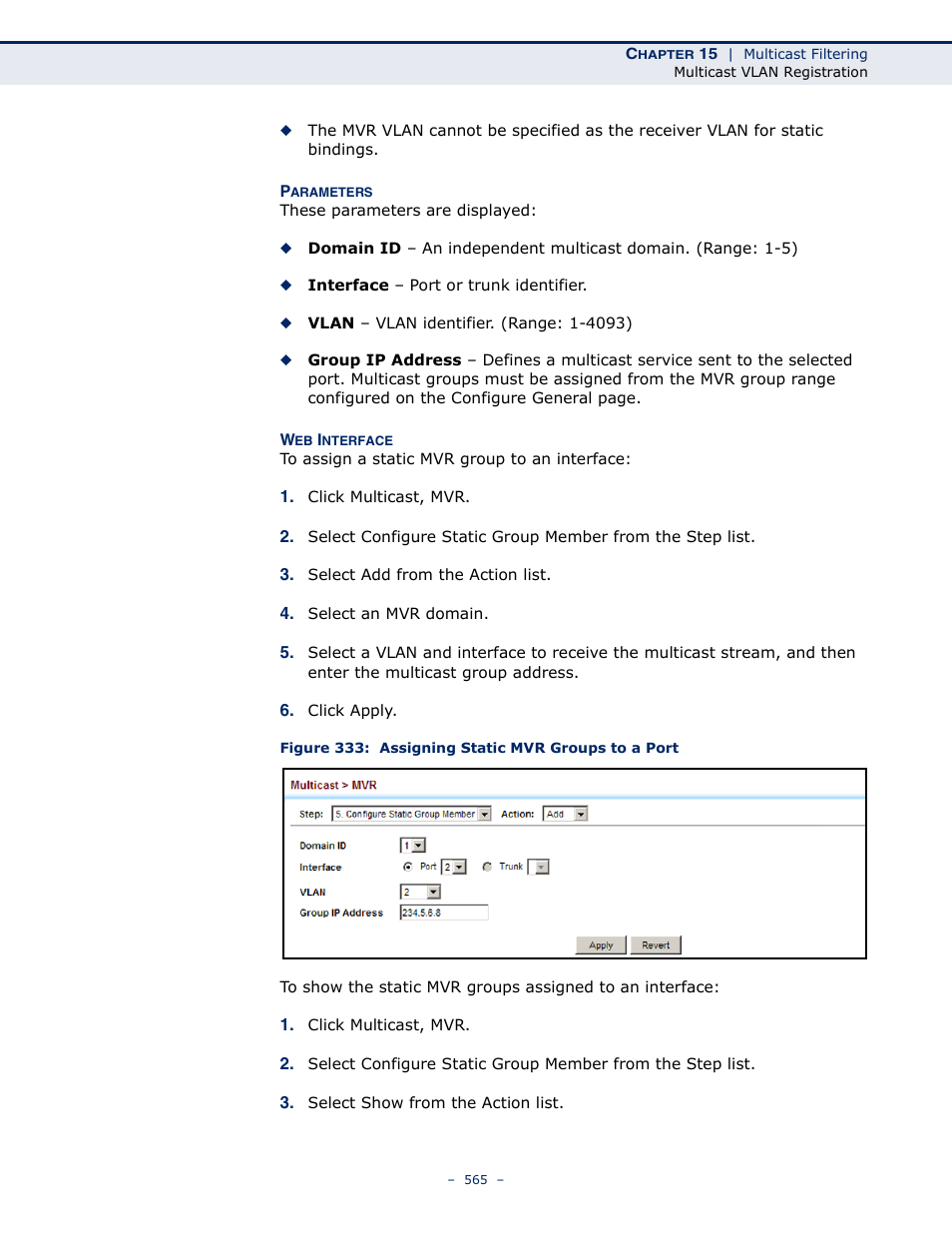 Figure 333: assigning static mvr groups to a port | LevelOne GTL-2691 User Manual | Page 565 / 1644