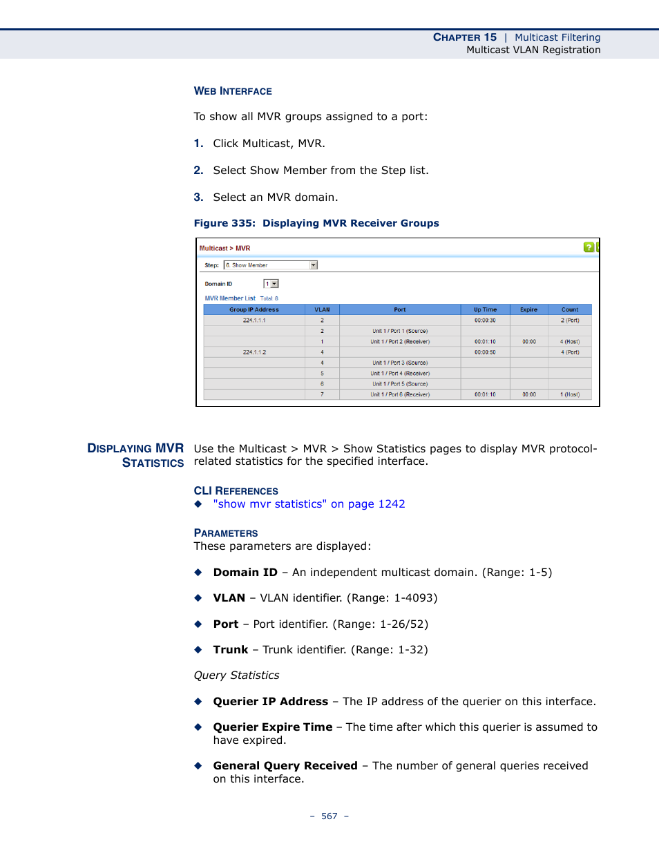 Displaying mvr statistics, Figure 335: displaying mvr receiver groups | LevelOne GTL-2691 User Manual | Page 567 / 1644