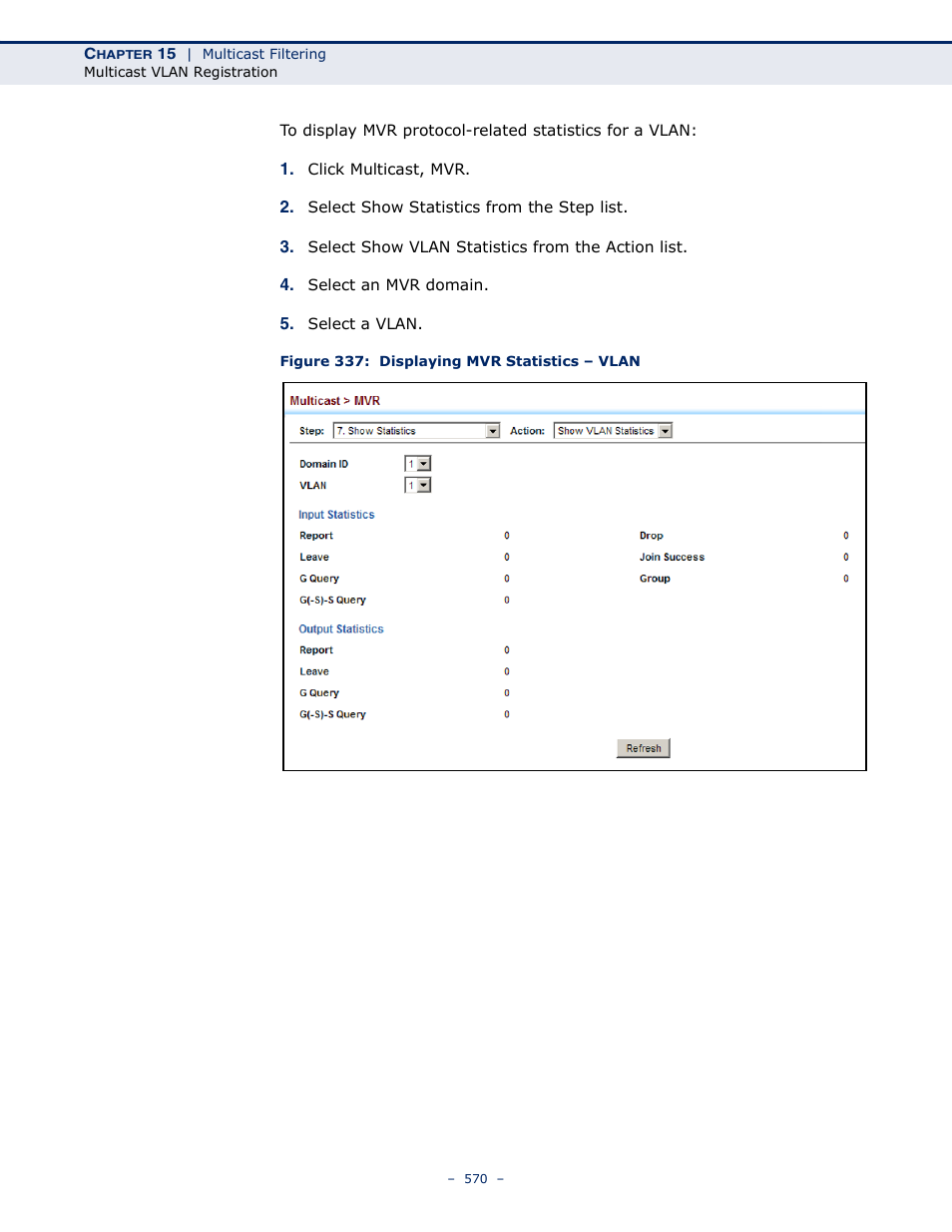 Figure 337: displaying mvr statistics – vlan | LevelOne GTL-2691 User Manual | Page 570 / 1644