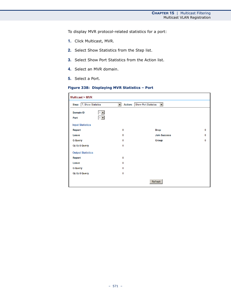 Figure 338: displaying mvr statistics – port | LevelOne GTL-2691 User Manual | Page 571 / 1644