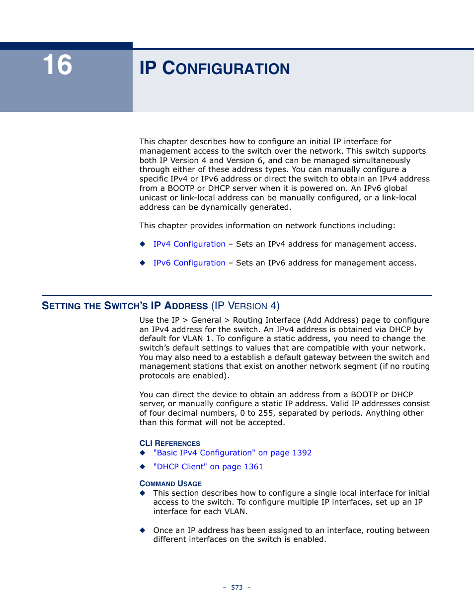 Ip configuration, Setting the switch’s ip address (ip version 4), 16 ip c | Onfiguration, Setting the switch’s ip, Ip c, Ip a, Ip v | LevelOne GTL-2691 User Manual | Page 573 / 1644