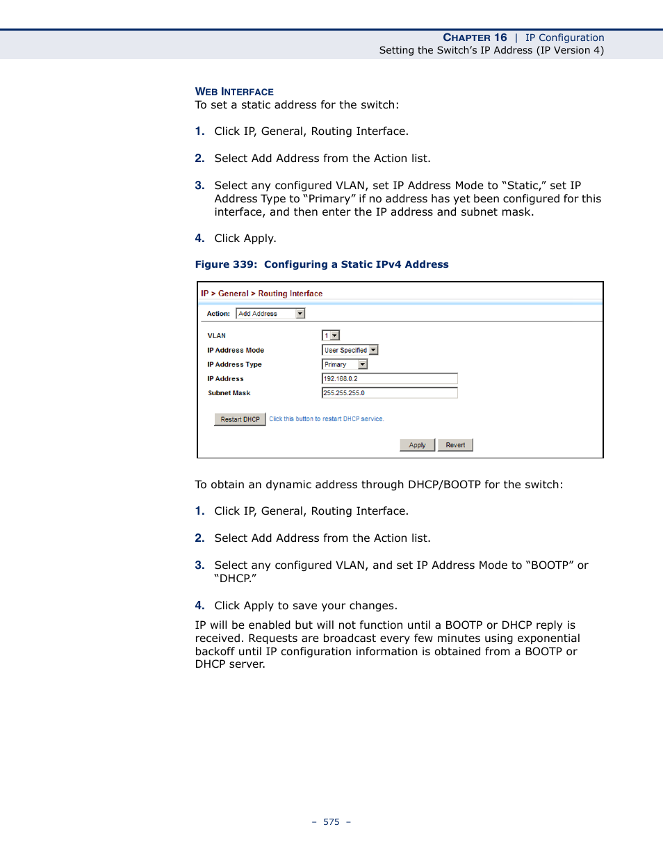 Figure 339: configuring a static ipv4 address | LevelOne GTL-2691 User Manual | Page 575 / 1644