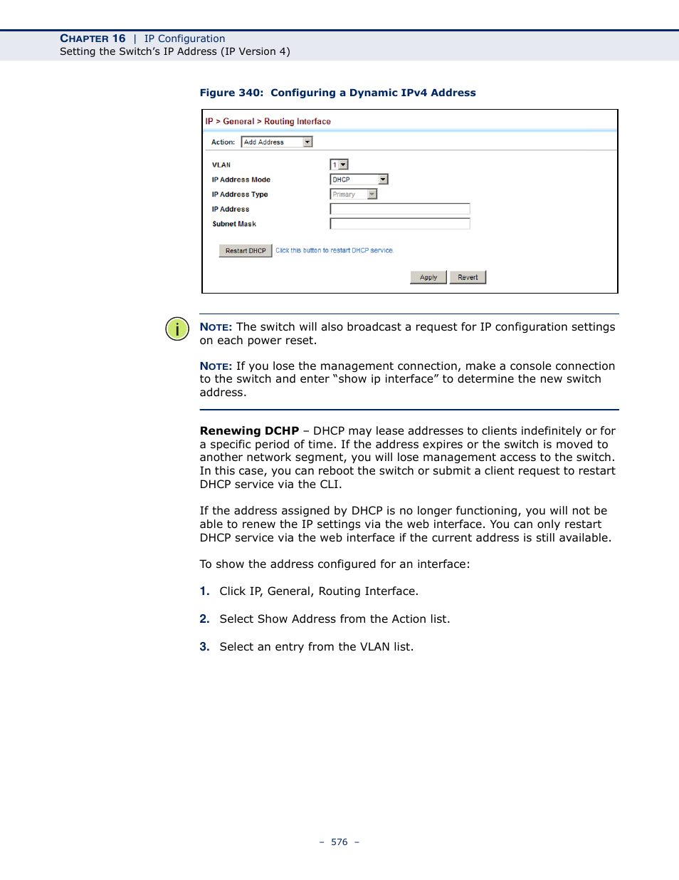 Figure 340: configuring a dynamic ipv4 address | LevelOne GTL-2691 User Manual | Page 576 / 1644