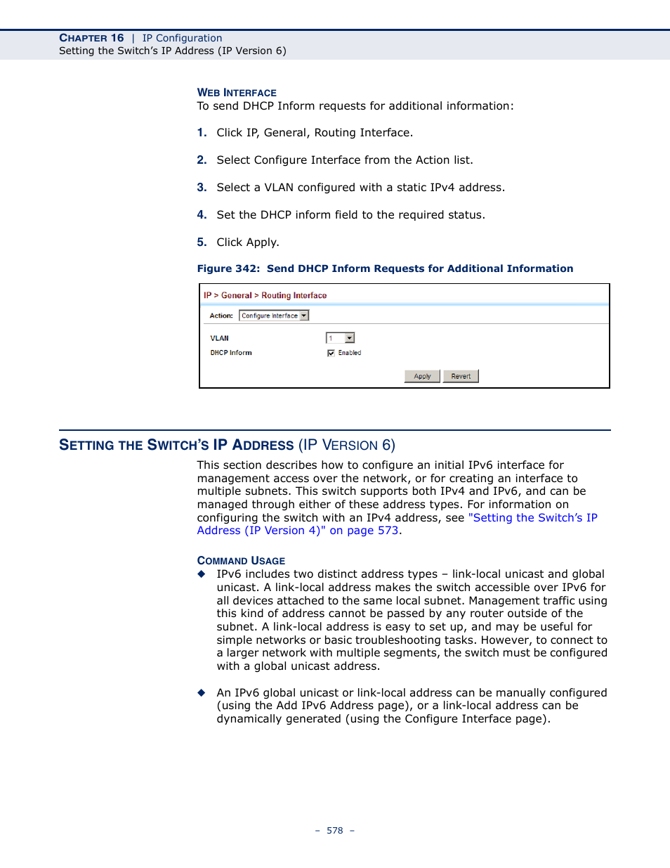 Setting the switch’s ip address (ip version 6), Setting the switch’s ip address, Ipv6 configuration | Ip a, Ip v | LevelOne GTL-2691 User Manual | Page 578 / 1644