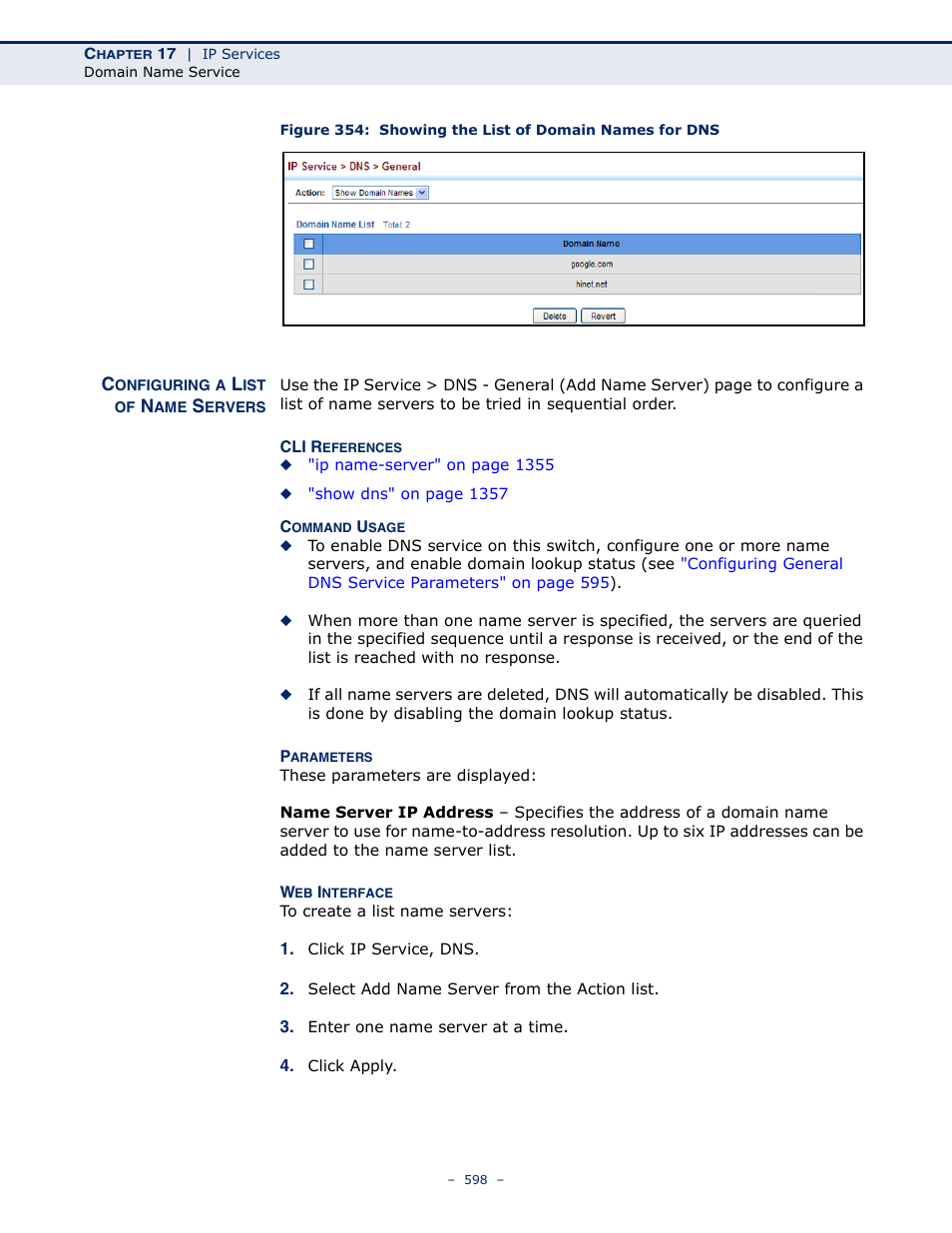 Configuring a list of name servers, Configuring a list of name | LevelOne GTL-2691 User Manual | Page 598 / 1644