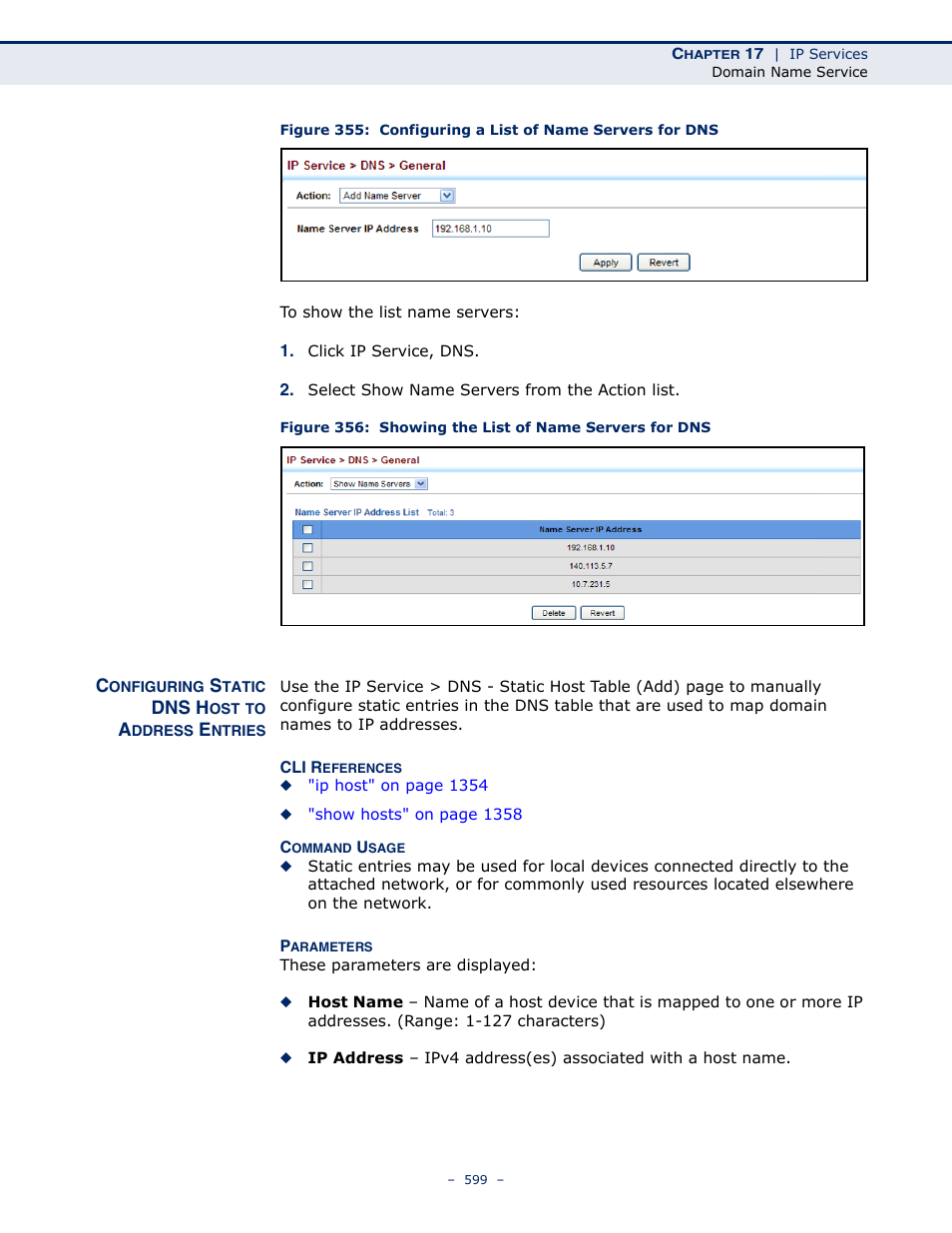 Configuring static dns host to address entries | LevelOne GTL-2691 User Manual | Page 599 / 1644