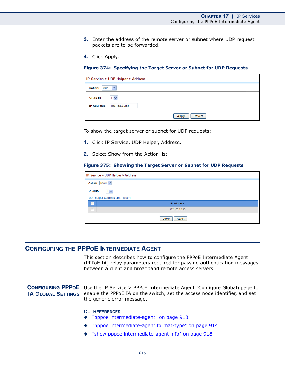 Configuring the pppoe intermediate agent, Configuring pppoe ia global settings, Pppoe intermediate agent | LevelOne GTL-2691 User Manual | Page 615 / 1644
