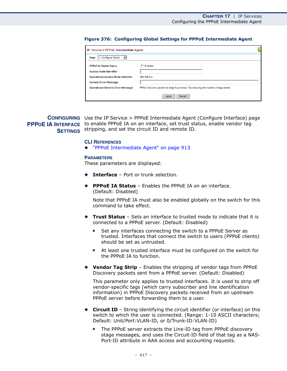 Configuring pppoe ia interface settings | LevelOne GTL-2691 User Manual | Page 617 / 1644