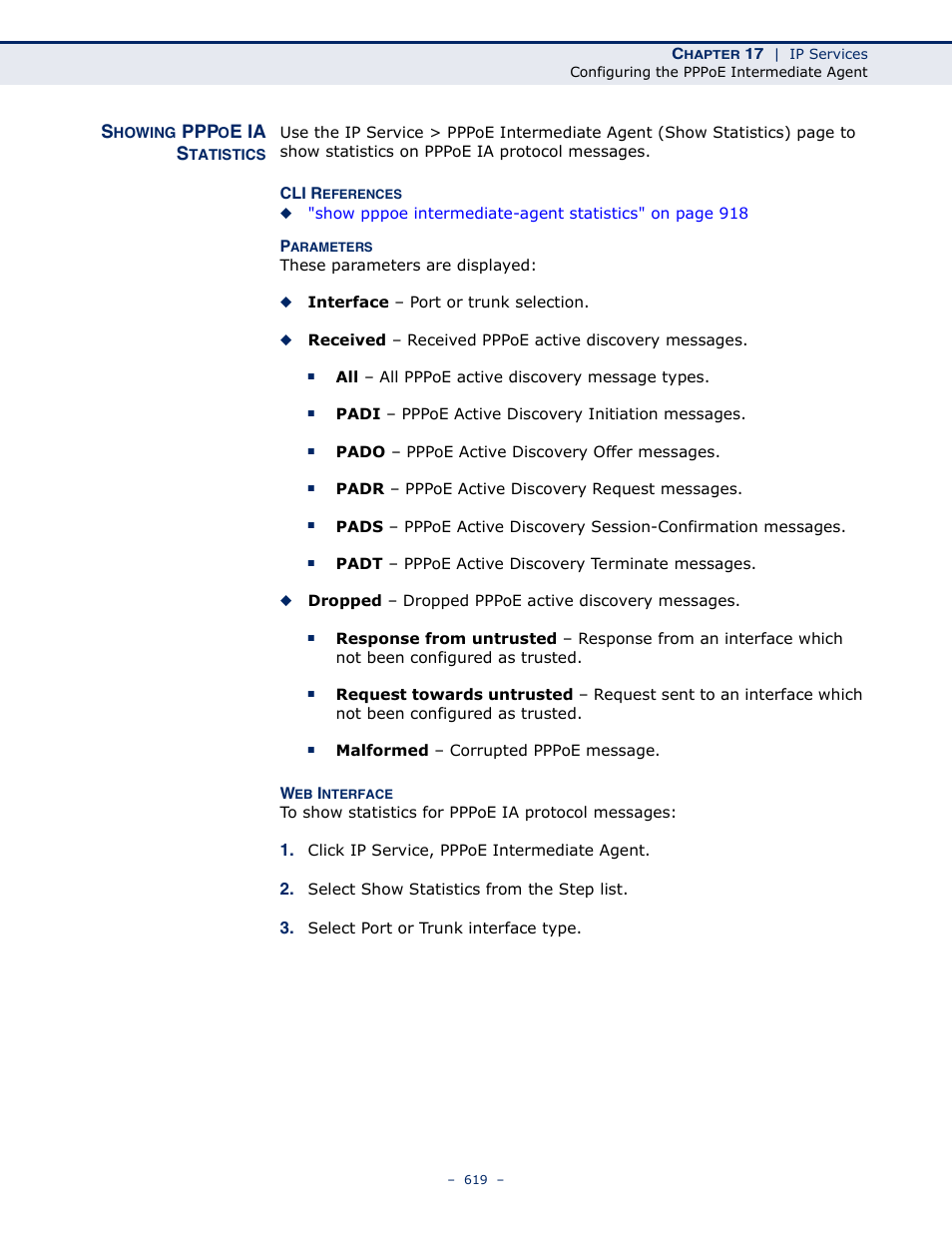 Showing pppoe ia statistics, E ia s | LevelOne GTL-2691 User Manual | Page 619 / 1644