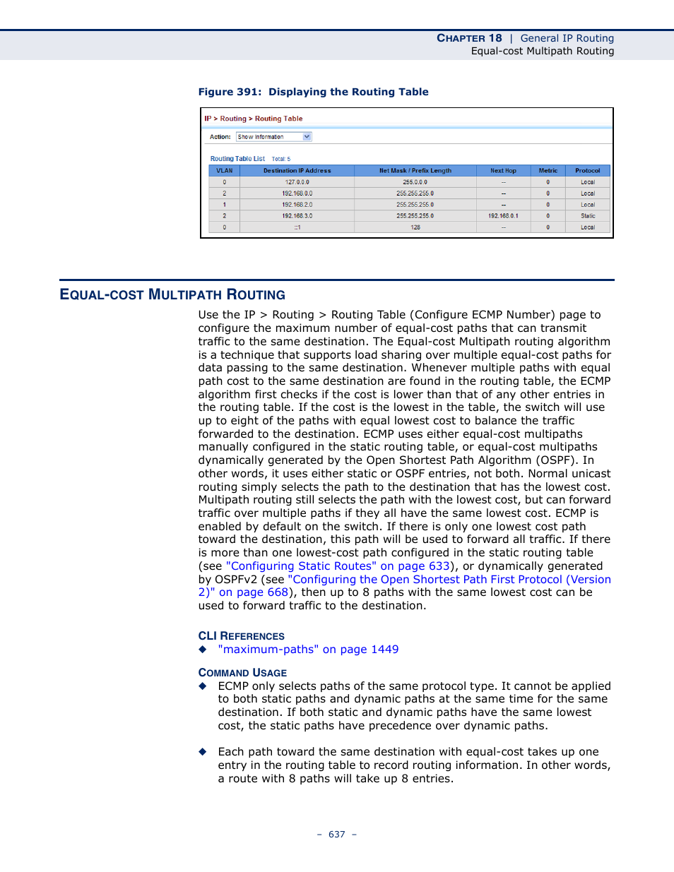 Equal-cost multipath routing, Figure 391: displaying the routing table | LevelOne GTL-2691 User Manual | Page 637 / 1644