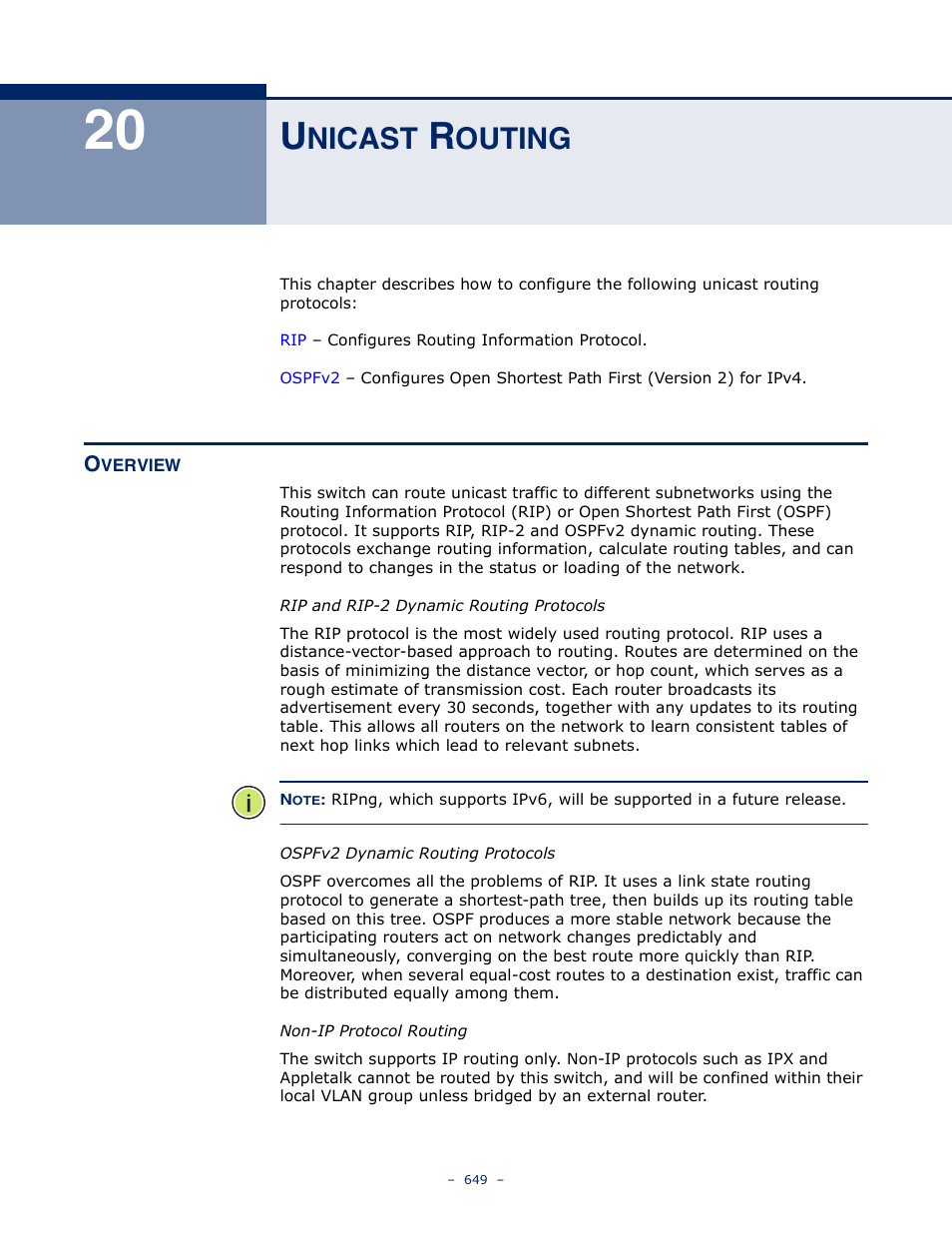 Unicast routing, Overview, 20 u | Nicast, Outing, Overview 649 | LevelOne GTL-2691 User Manual | Page 649 / 1644