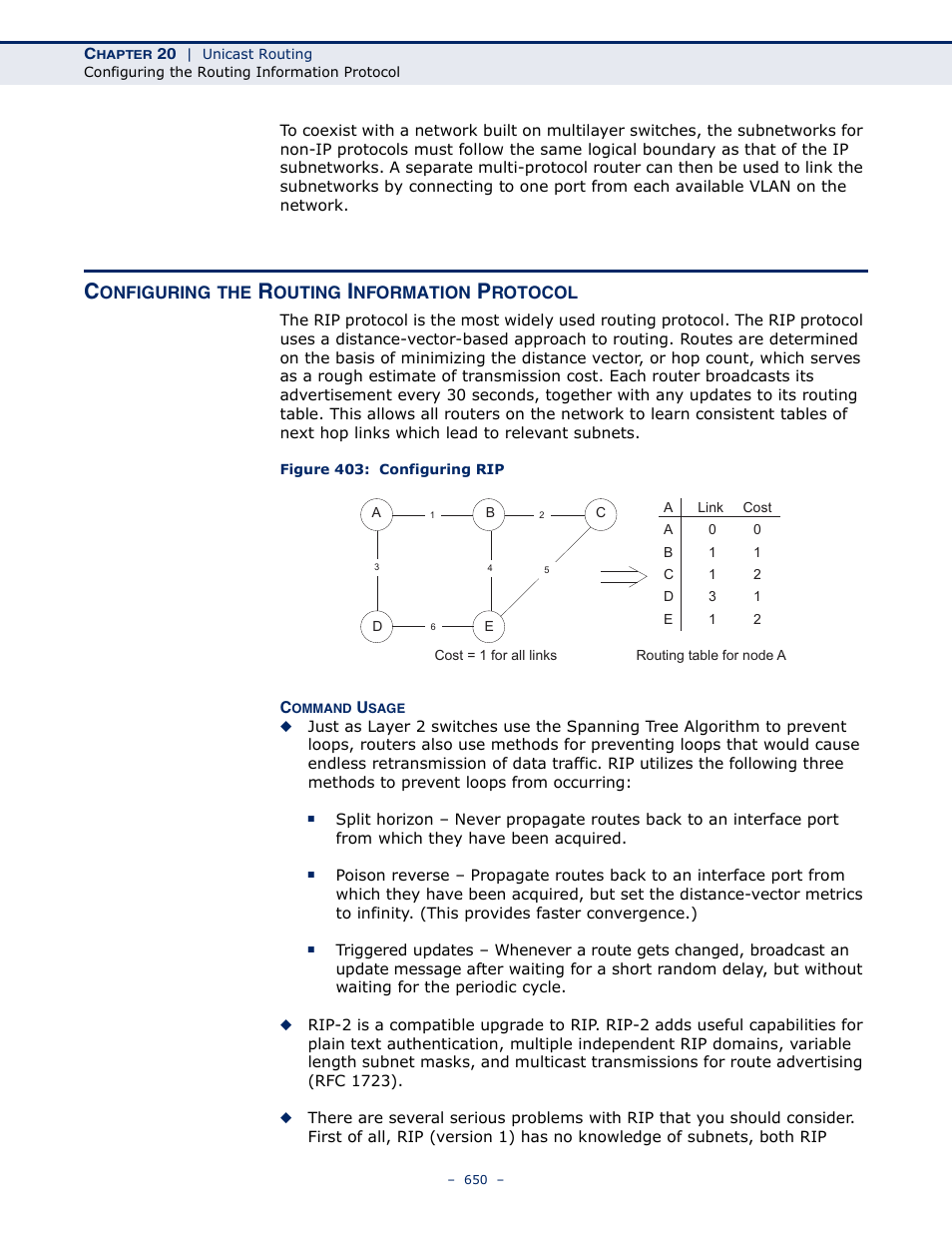 Configuring the routing information protocol, Figure 403: configuring rip | LevelOne GTL-2691 User Manual | Page 650 / 1644