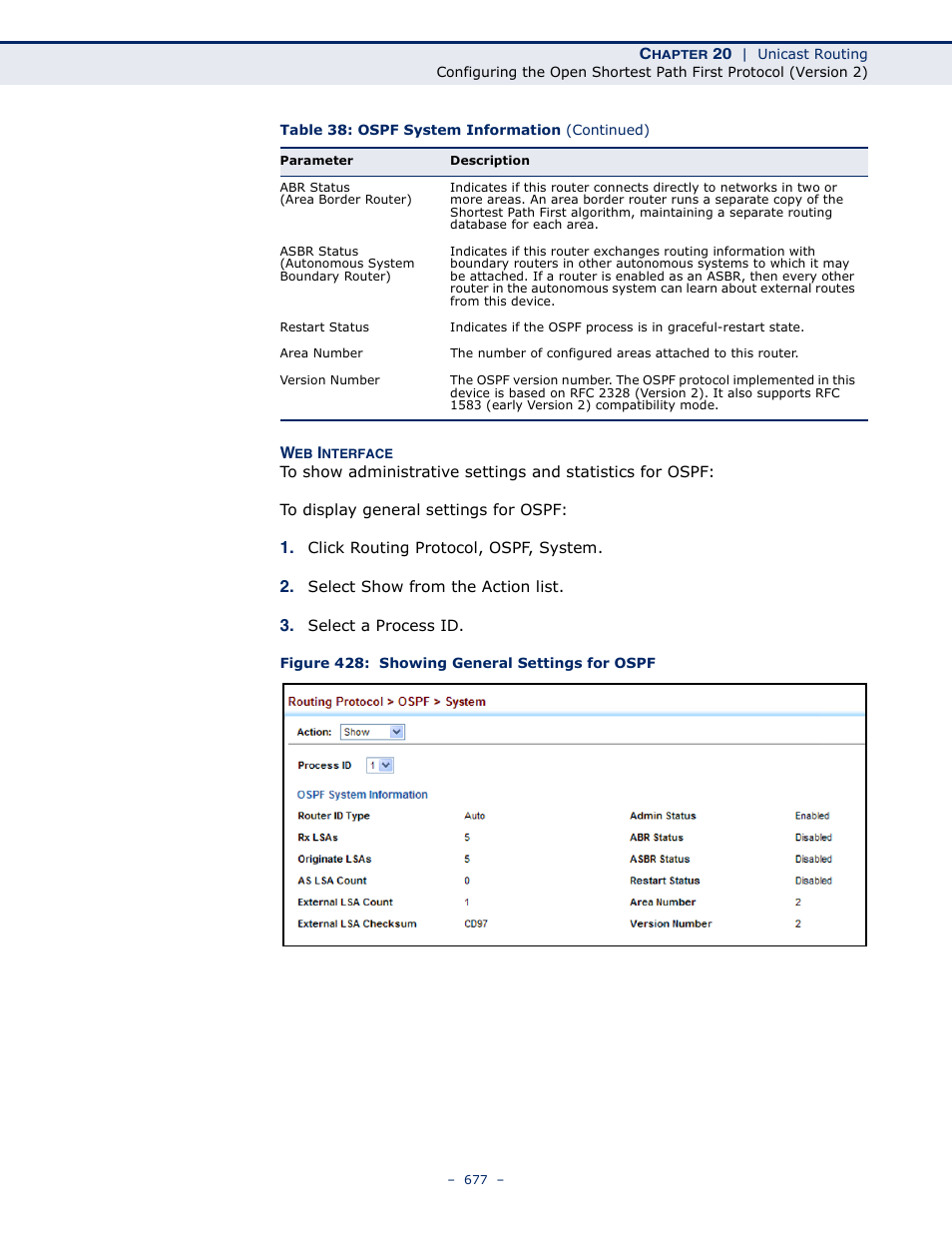 Figure 428: showing general settings for ospf | LevelOne GTL-2691 User Manual | Page 677 / 1644