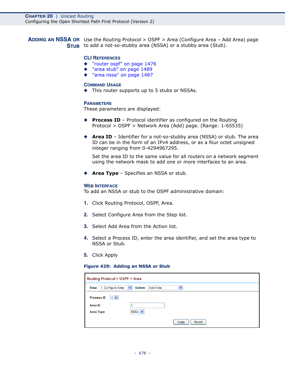 Adding an nssa or stub, Figure 429: adding an nssa or stub | LevelOne GTL-2691 User Manual | Page 678 / 1644