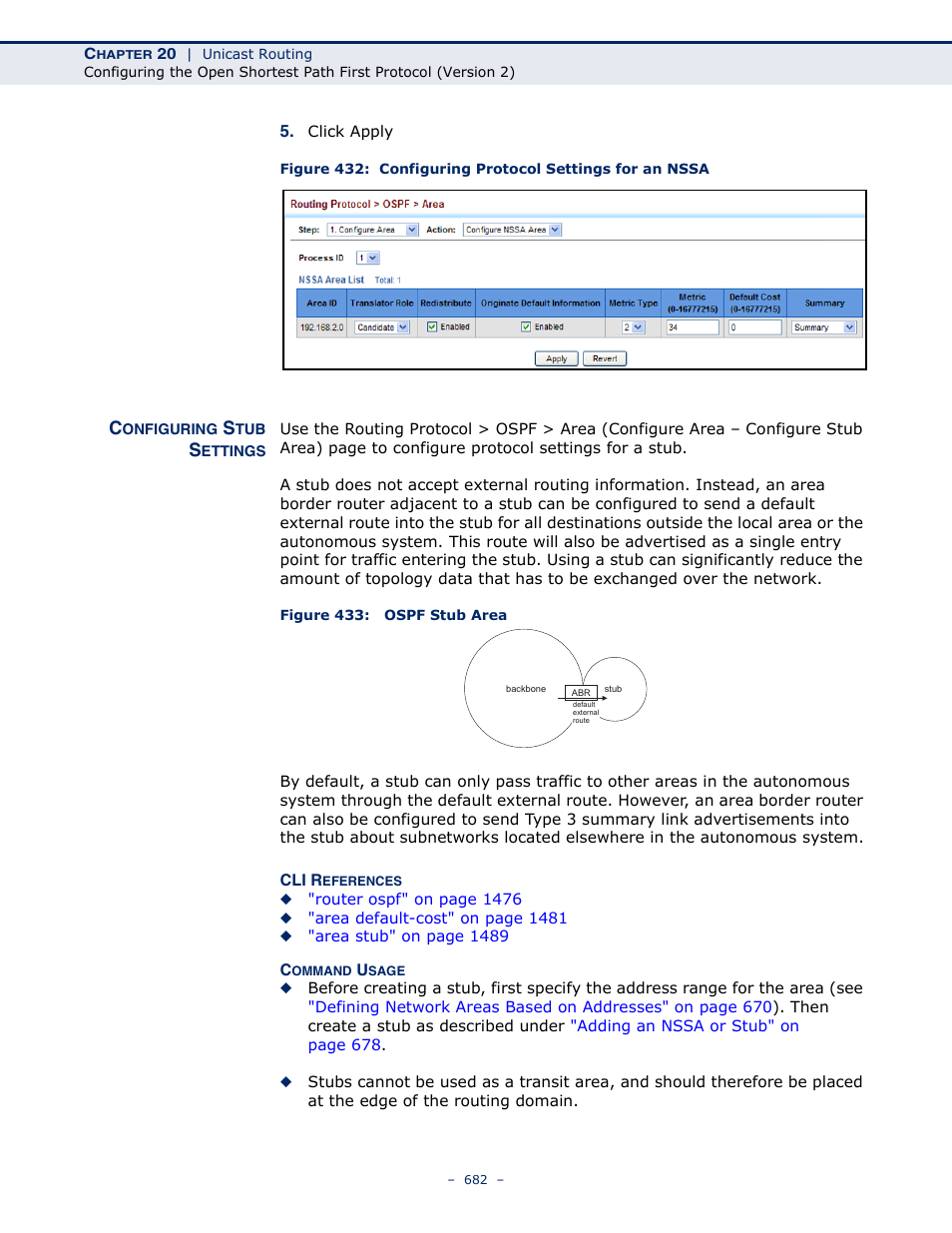 Configuring stub settings, Figure 433: ospf stub area | LevelOne GTL-2691 User Manual | Page 682 / 1644