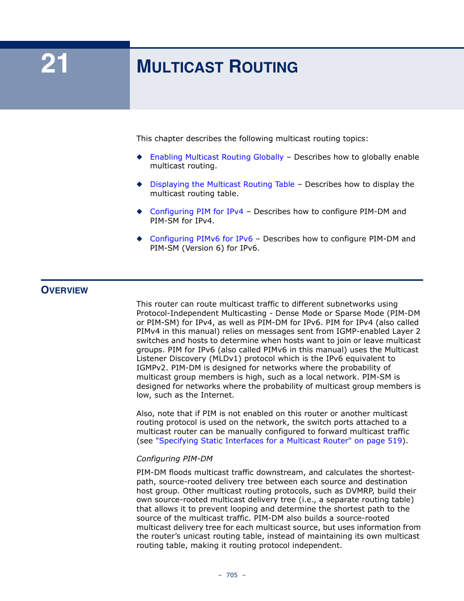 Multicast routing, Overview, 21 m | Ulticast, Outing, Overview 705 | LevelOne GTL-2691 User Manual | Page 705 / 1644