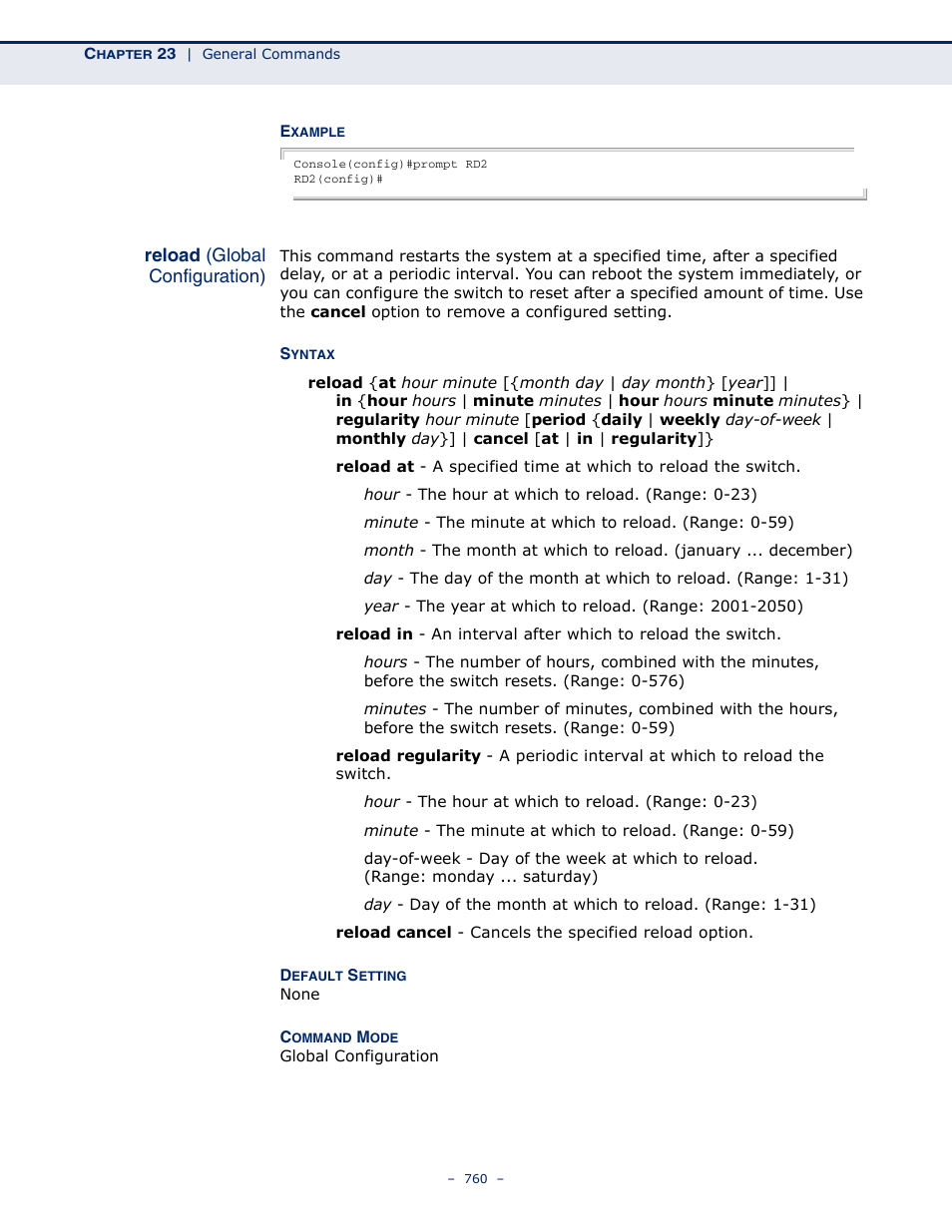 Reload (global configuration), Reload | LevelOne GTL-2691 User Manual | Page 760 / 1644
