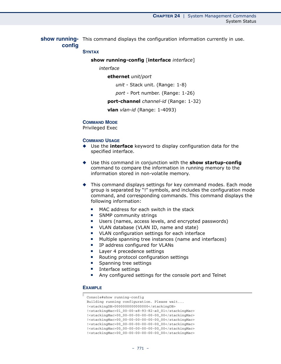 Show running- config, Show running-config | LevelOne GTL-2691 User Manual | Page 771 / 1644