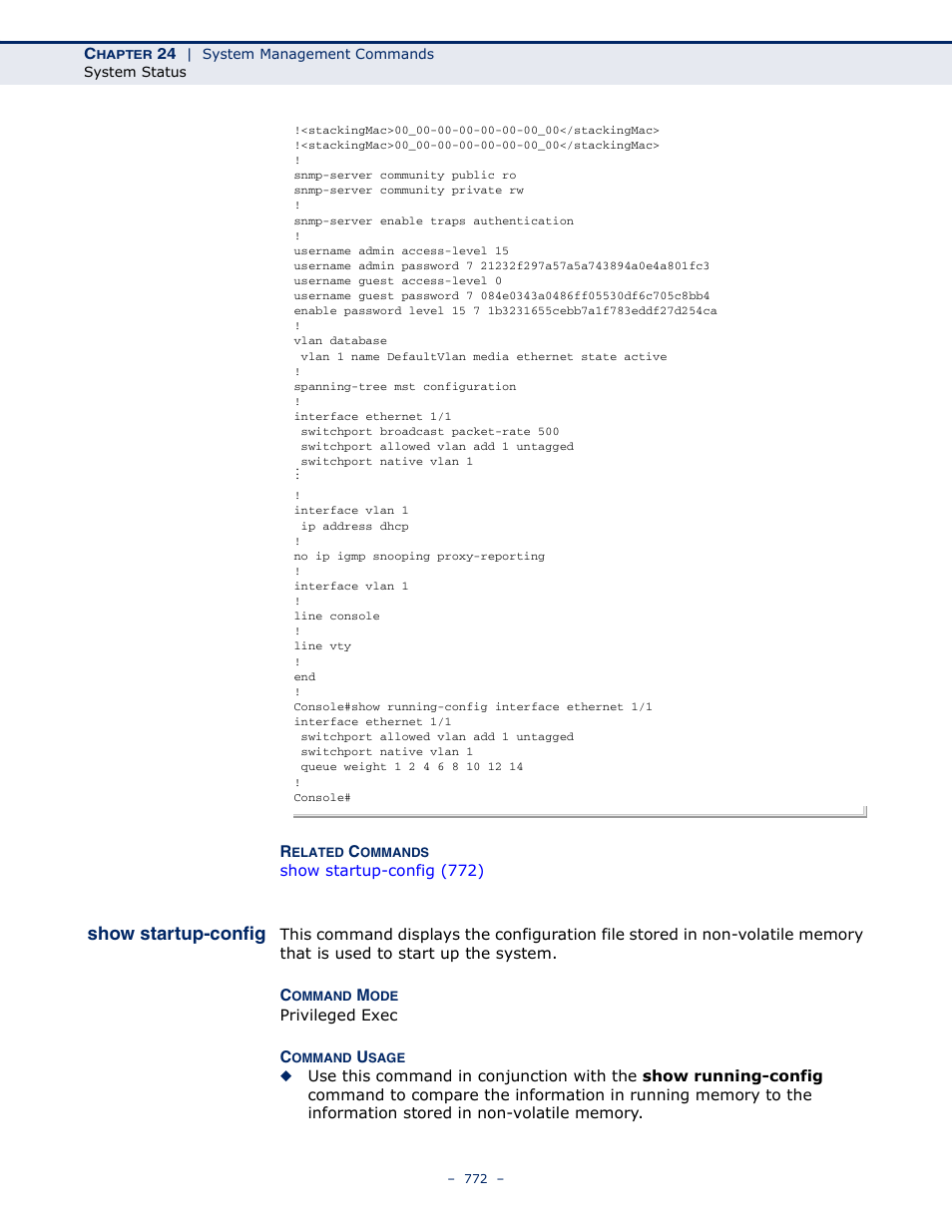 Show startup-config | LevelOne GTL-2691 User Manual | Page 772 / 1644